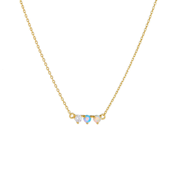 Women's Sterling Silver Geometric Opal Necklace With Diamond Design And Cross Chain