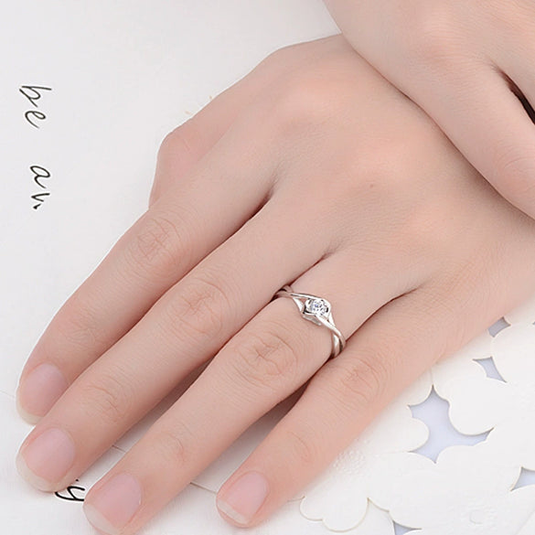 Women's Sterling Silver Geometric Open Ring With Simulated Diamond Electroplated Simple Fashion Jewelry