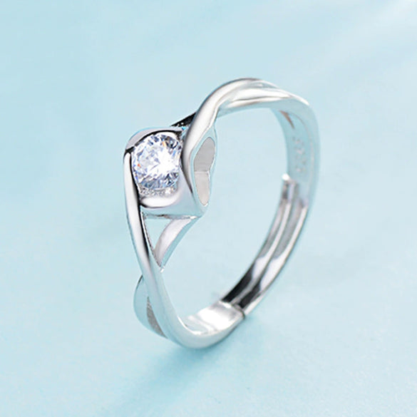 Women's Sterling Silver Geometric Open Ring With Simulated Diamond Electroplated Simple Fashion Jewelry