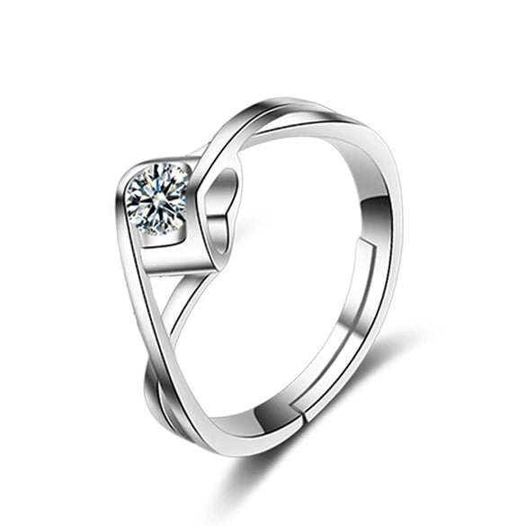 Women's Sterling Silver Geometric Open Ring With Simulated Diamond Electroplated Simple Fashion Jewelry