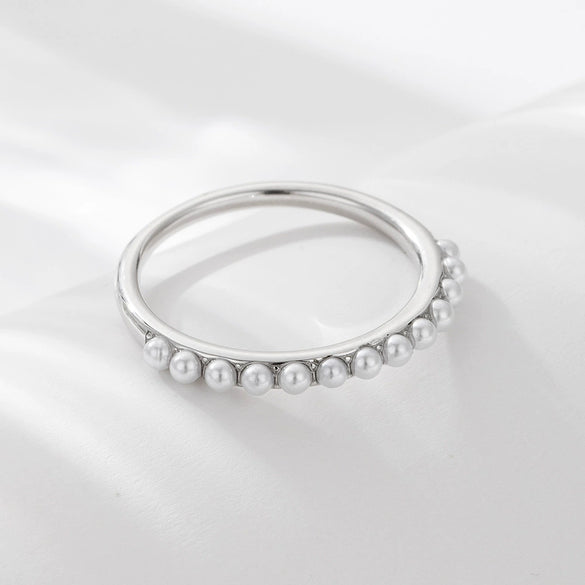 Women's 925 Sterling Silver Geometric Pearl Ring