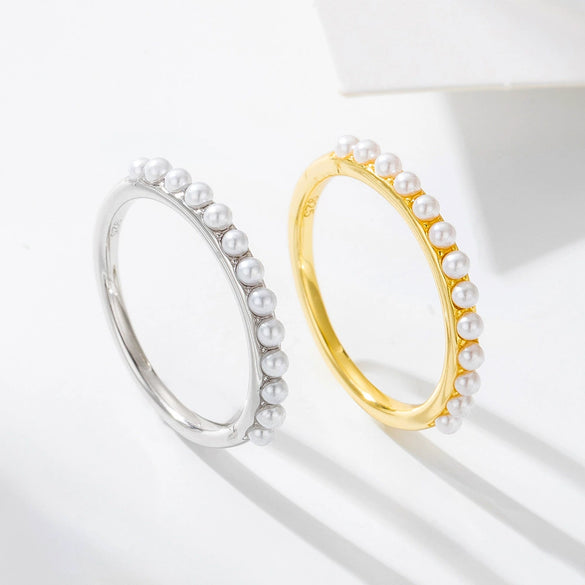 Women's 925 Sterling Silver Geometric Pearl Ring