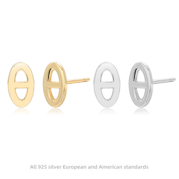 Women's 925 Sterling Silver Geometric Pig Nose Hollow Earrings With Electroplating