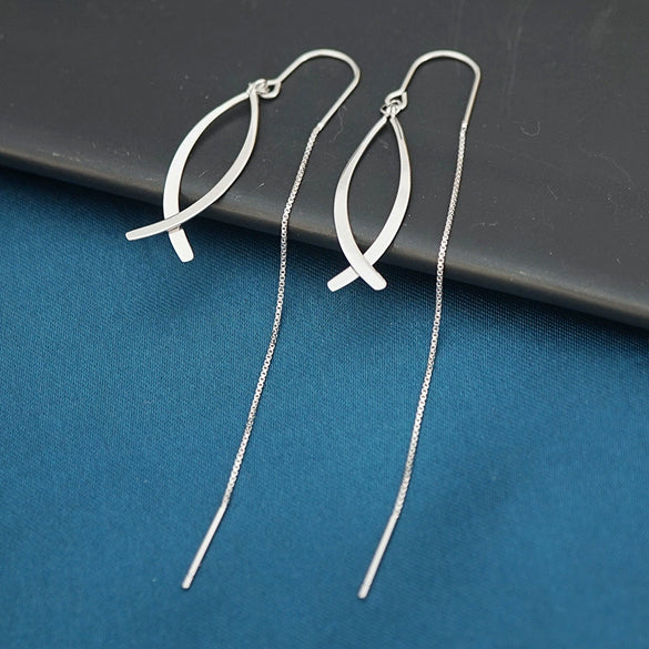 Women's 925 Sterling Silver Geometric Pisces Tassel Ear Threader Earrings Minimalist Distinctive Line Style Elegant Fashion Jewelry