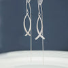 Women's 925 Sterling Silver Geometric Pisces Tassel Ear Threader Earrings Minimalist Distinctive Line Style Elegant Fashion Jewelry