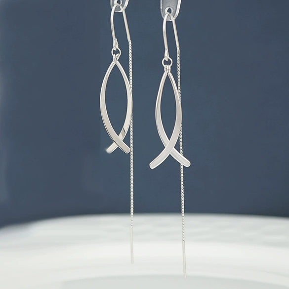 Women's 925 Sterling Silver Geometric Pisces Tassel Ear Threader Earrings Minimalist Distinctive Line Style Elegant Fashion Jewelry