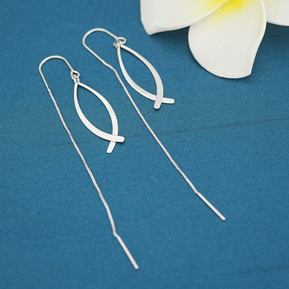 Women's 925 Sterling Silver Geometric Pisces Tassel Ear Threader Earrings Minimalist Distinctive Line Style Elegant Fashion Jewelry