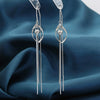 Women's Sterling Silver Geometric Rhombus Long Tassel Earrings Elegant Dangle Fashion Earrings
