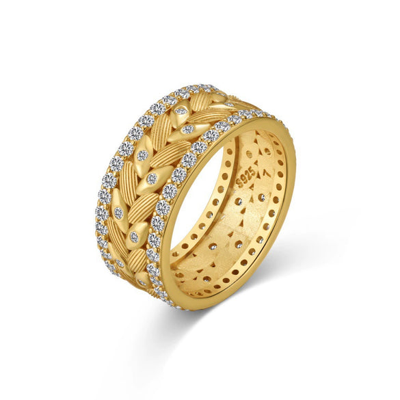 Women's 925 Sterling Silver Geometric Ring And Necklace With Electroplating Design
