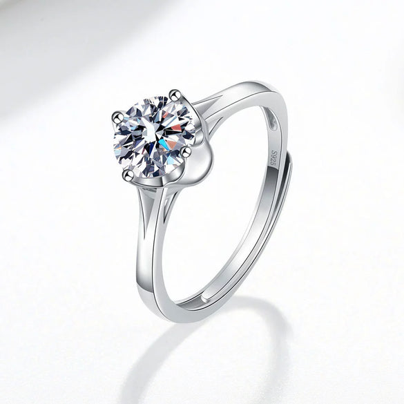 Women's Sterling Silver Geometric Ring Bracelet With Four Claw Single Stone Setting Sweet Romantic Electroplated Jewelry