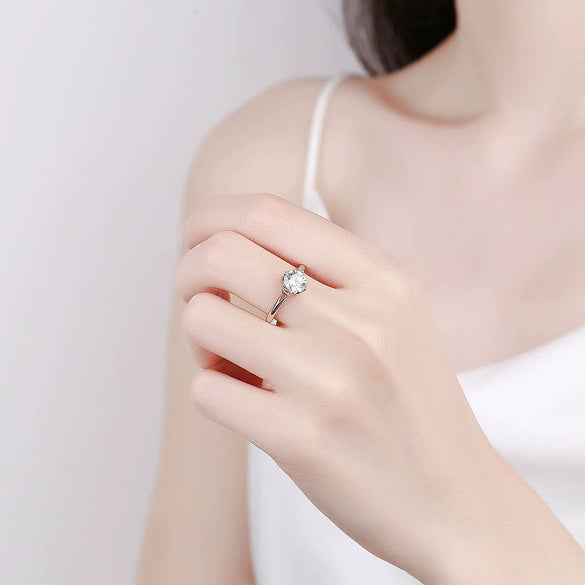 Women's Sterling Silver Geometric Ring Bracelet With Four Claw Single Stone Setting Sweet Romantic Electroplated Jewelry