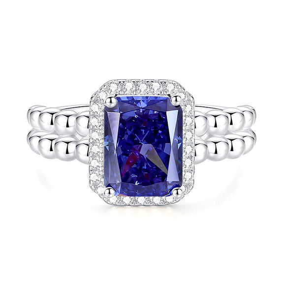Women's 925 Sterling Silver Geometric Ring Set With Diamonds