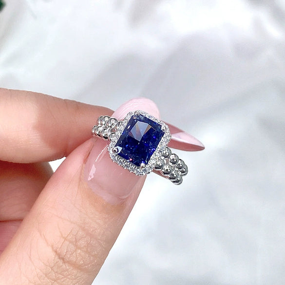 Women's 925 Sterling Silver Geometric Ring Set With Diamonds
