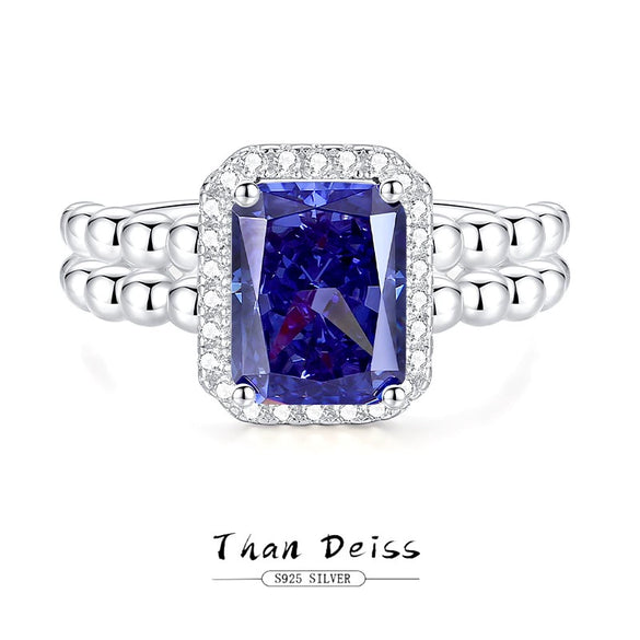 Women's 925 Sterling Silver Geometric Ring Set With Diamonds