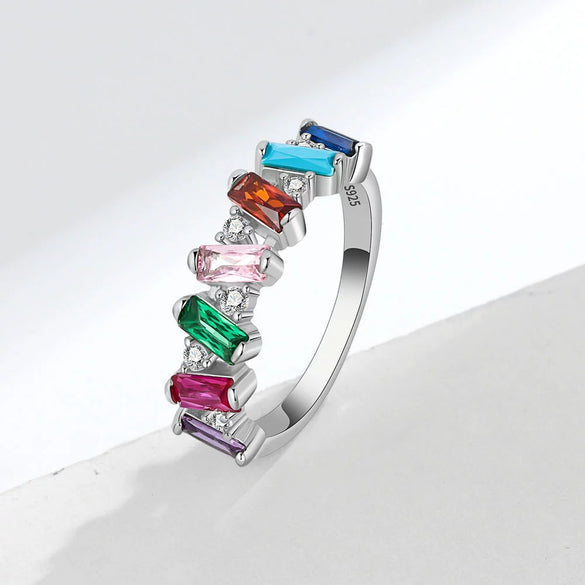 Women's Sterling Silver Geometric Ring With Colored Zircon Inlay Electroplated Fashion Jewelry