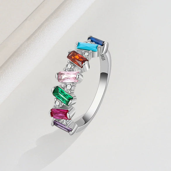 Women's Sterling Silver Geometric Ring With Colored Zircon Inlay Electroplated Fashion Jewelry