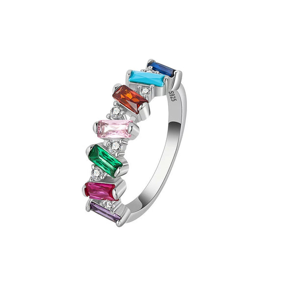 Women's Sterling Silver Geometric Ring With Colored Zircon Inlay Electroplated Fashion Jewelry