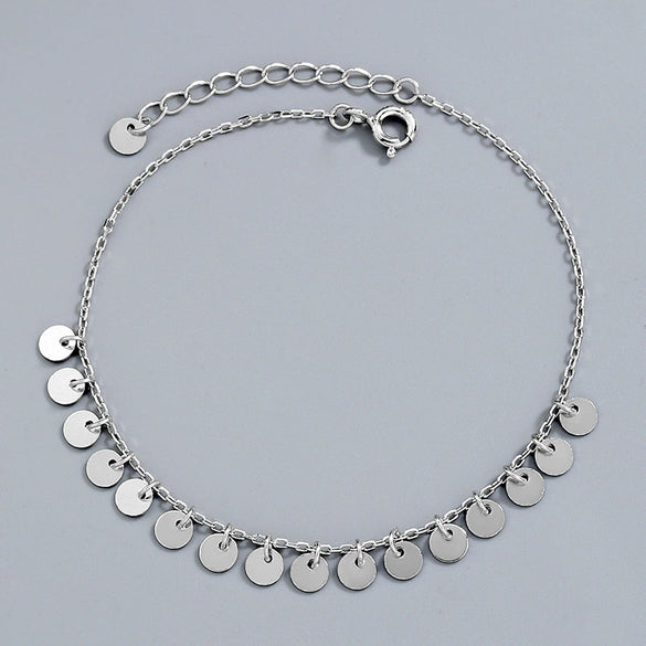 Women's 925 Sterling Silver Geometric Round Tassel Anklet Simple Fashion Anklet Foot Jewelry