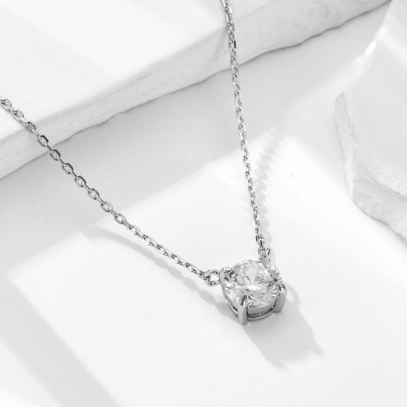 Women's 925 Sterling Silver Geometric Round Zircon Pendant Necklace With Diamond Design And Cross Chain