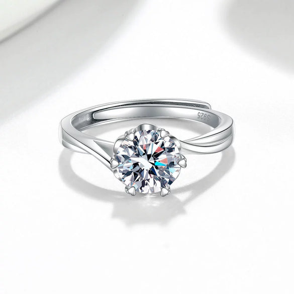 Women's 925 Sterling Silver Geometric Six Claw Adjustable Ring With Electroplated Non Fading Stone Setting