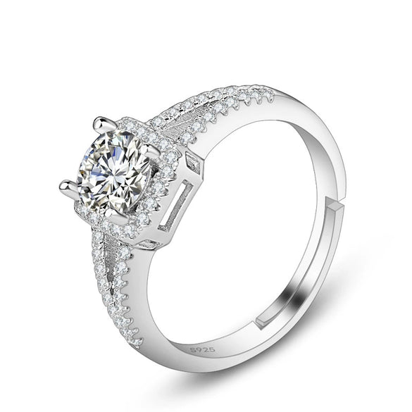 Women's Sterling Silver Geometric Square Ring With Micro Inlaid Zircon Electroplated Fashion Jewelry