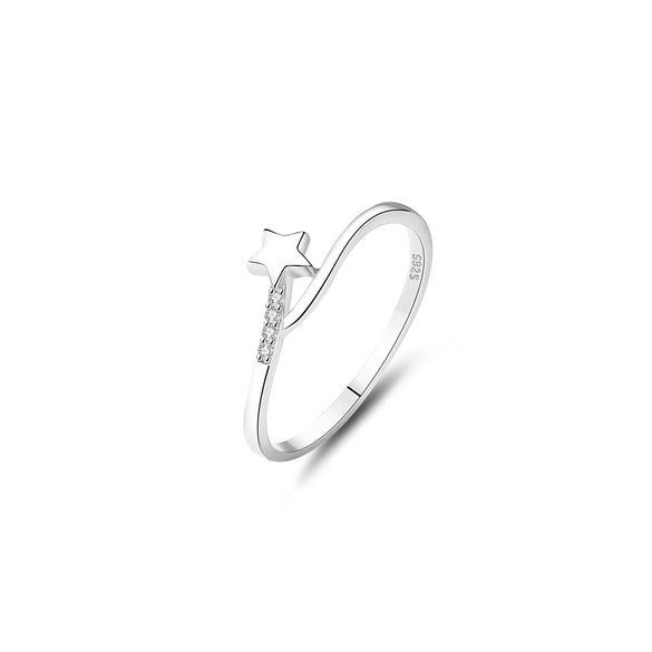 Women's 925 Sterling Silver Geometric Star Ring Electroplated Style
