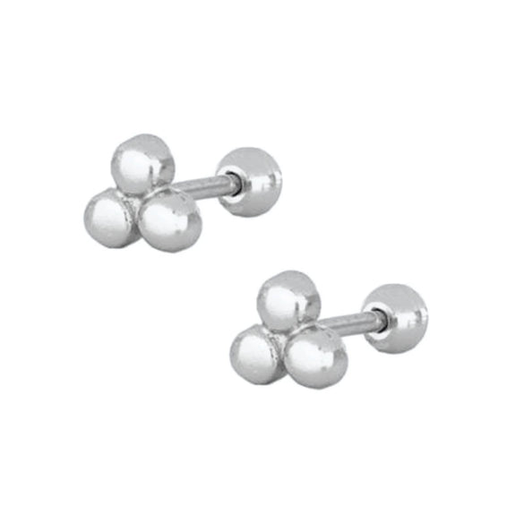 Women's 925 Sterling Silver Geometric Three Ball Spiral Cartilage Piercing Earrings With Electroplated Polished Finish