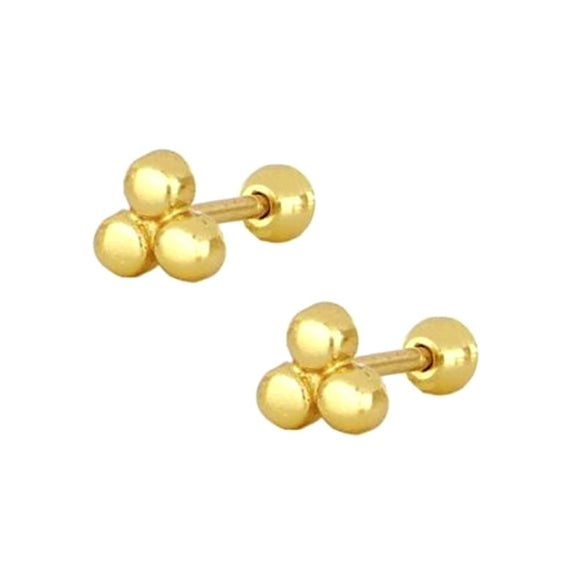 Women's 925 Sterling Silver Geometric Three Ball Spiral Cartilage Piercing Earrings With Electroplated Polished Finish
