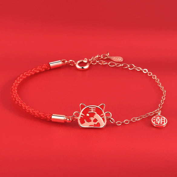 Women's 925 Sterling Silver Geometric Tiger Bracelet Electroplated Silver Chain Bracelet