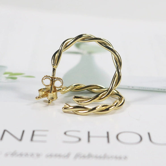Women's 925 Sterling Silver Geometric Twist Hoop Earrings With Electroplated Finish