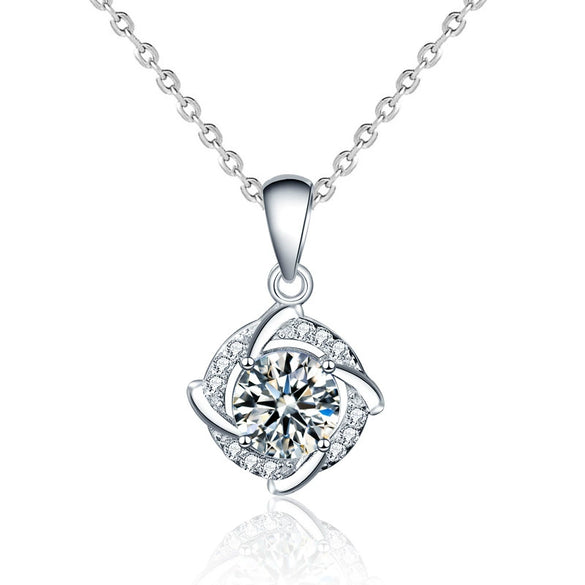 Women's 925 Sterling Silver Geometric Windmill Pendant Necklace Set With Diamonds And Moissanite