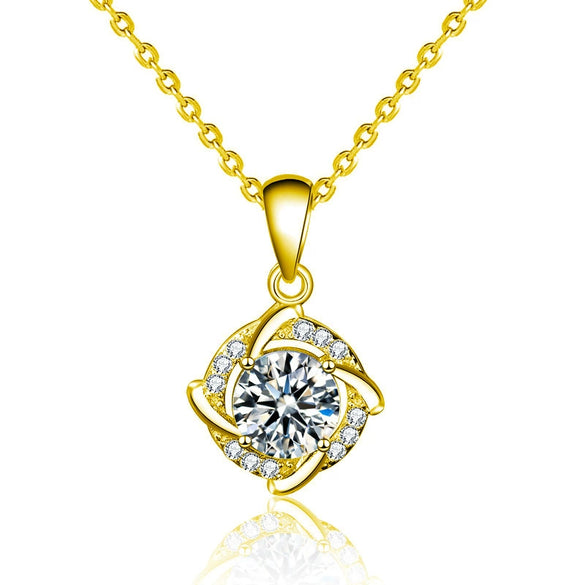 Women's 925 Sterling Silver Geometric Windmill Pendant Necklace Set With Diamonds And Moissanite