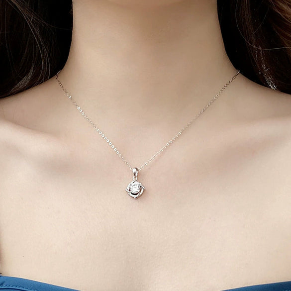 Women's 925 Sterling Silver Geometric Windmill Pendant Necklace Set With Diamonds And Moissanite