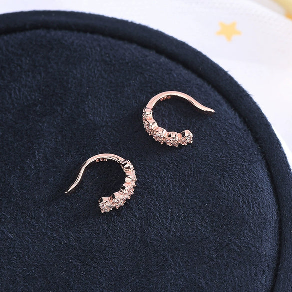 Women's Sterling Silver Geometric Zircon Ear Cuffs Electroplated Rowset Nonpiercing Ear Bone Clips Minimalist Jewelry
