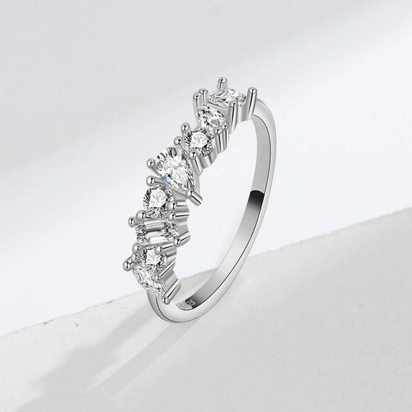 Women's Sterling Silver Geometric Zircon Ring With Electroplated Simple Fashion Design