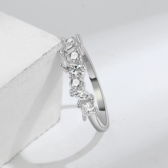 Women's Sterling Silver Geometric Zircon Ring With Electroplated Simple Fashion Design