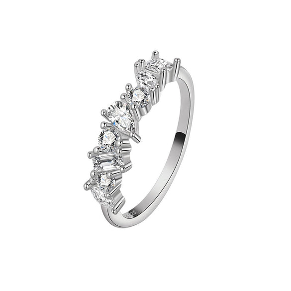 Women's Sterling Silver Geometric Zircon Ring With Electroplated Simple Fashion Design