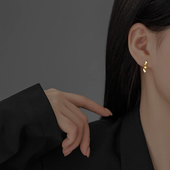 Women's Sterling Silver Gold Plated Geometric Ribbon Earrings With Elegant Light Luxury Design