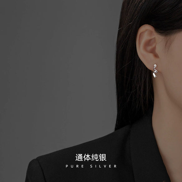 Women's Sterling Silver Gold Plated Geometric Ribbon Earrings With Elegant Light Luxury Design