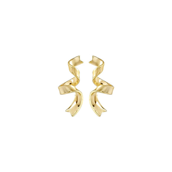 Women's Sterling Silver Gold Plated Geometric Ribbon Earrings With Elegant Light Luxury Design