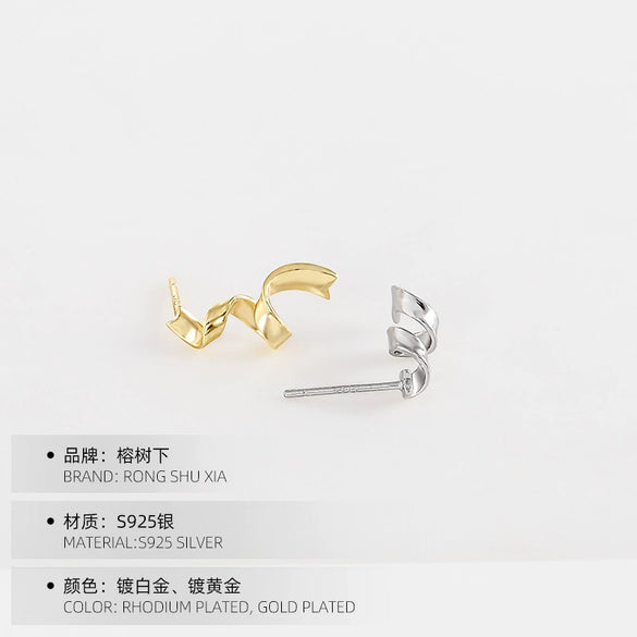 Women's Sterling Silver Gold Plated Geometric Ribbon Earrings With Elegant Light Luxury Design