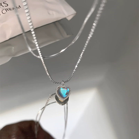 Women's Sterling Silver Heart Pendant Double Layer Necklace Electroplated Clavicle Chain Fashion Jewelry