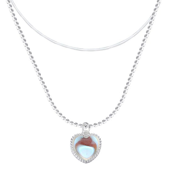 Women's Sterling Silver Heart Pendant Double Layer Necklace Electroplated Clavicle Chain Fashion Jewelry