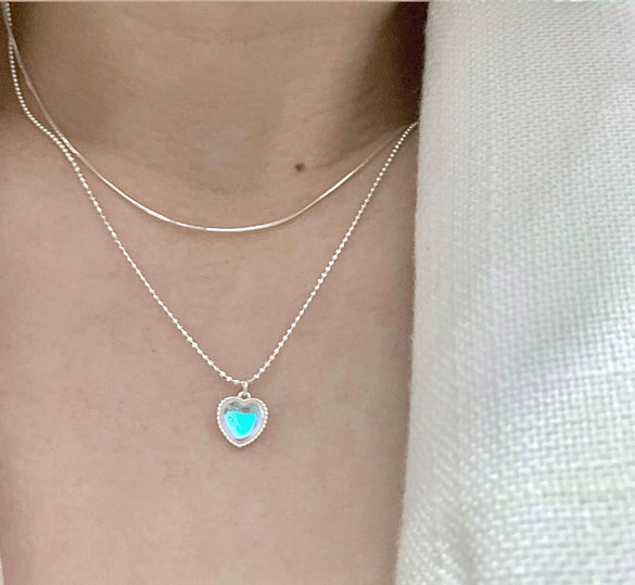 Women's Sterling Silver Heart Pendant Double Layer Necklace Electroplated Clavicle Chain Fashion Jewelry