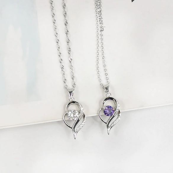 Women's Sterling Silver Heart Pendant Love Necklace With Micro Inlaid Zircon Trendy Simple Jewelry Wholesale
