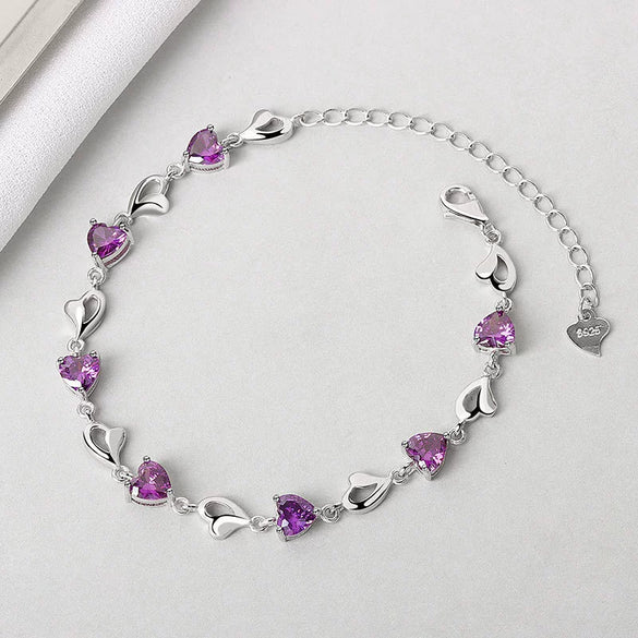 Women's 925 Sterling Silver Heart Shaped Bracelet With Electroplated Geometric Lucky Heart Design Fashion Jewelry