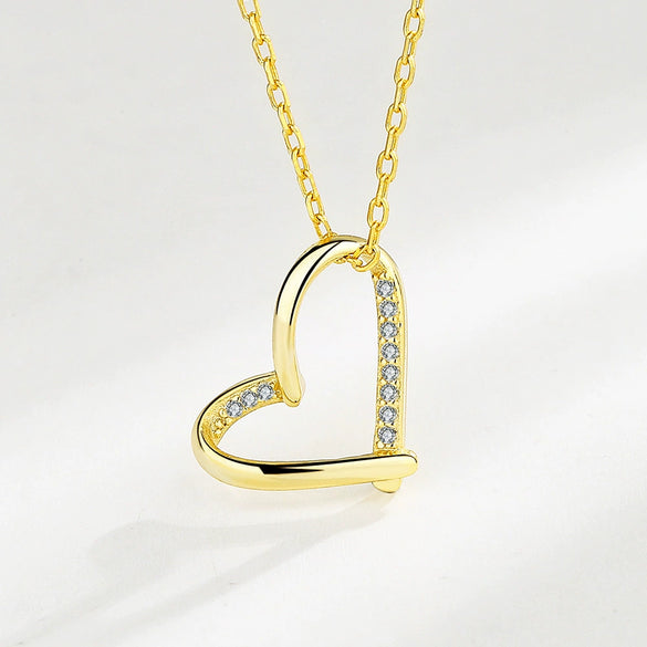 Women's 925 Sterling Silver Heart Shaped Love Necklace Simple Geometric Clavicle Chain Short Pendant Jewelry