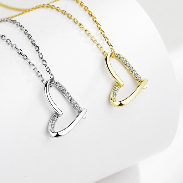 Women's 925 Sterling Silver Heart Shaped Love Necklace Simple Geometric Clavicle Chain Short Pendant Jewelry