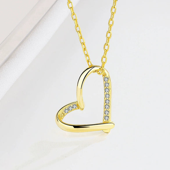 Women's 925 Sterling Silver Heart Shaped Love Necklace Simple Geometric Clavicle Chain Short Pendant Jewelry