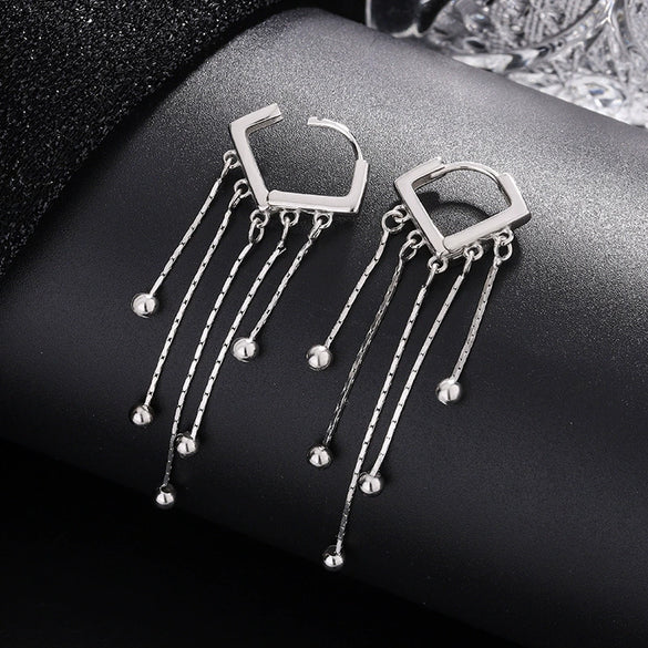 Women's 925 Sterling Silver Heart Shaped Tassel Earrings Geometric Light Luxury Electroplated Dangle Ear Buckle Earrings